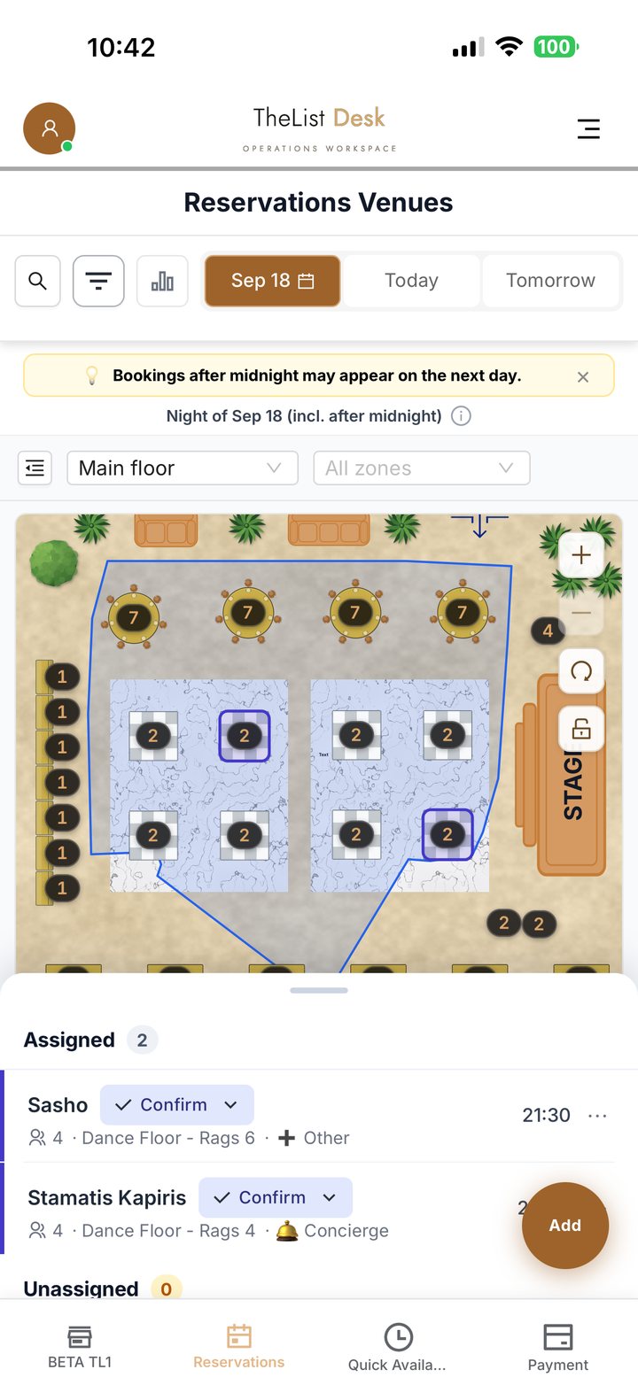 The floor plan on TheList Desk mobile